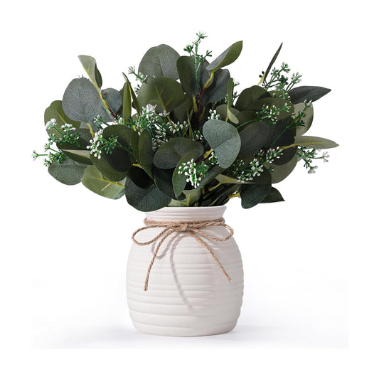 Ceramic Vase / Faux Decorative Plants / White