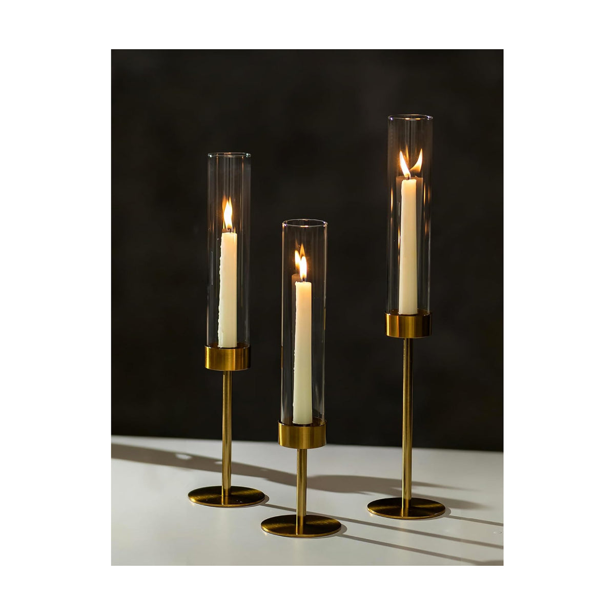 NUPTIO Candlestick Holders for Table Centerpiece, Set of 3 Gold Decor | Candle Sticks Holder with Clear Glass