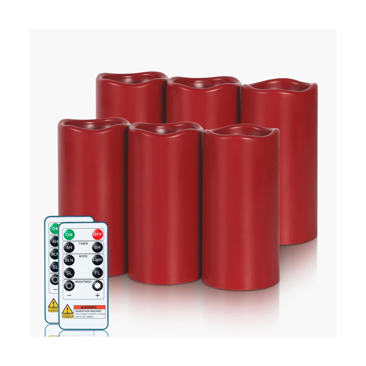 Amagic 3"x6" Red Flameless Candles with Remote, Christmas Candles Battery Operated with Timer, Waterproof LED Pillar