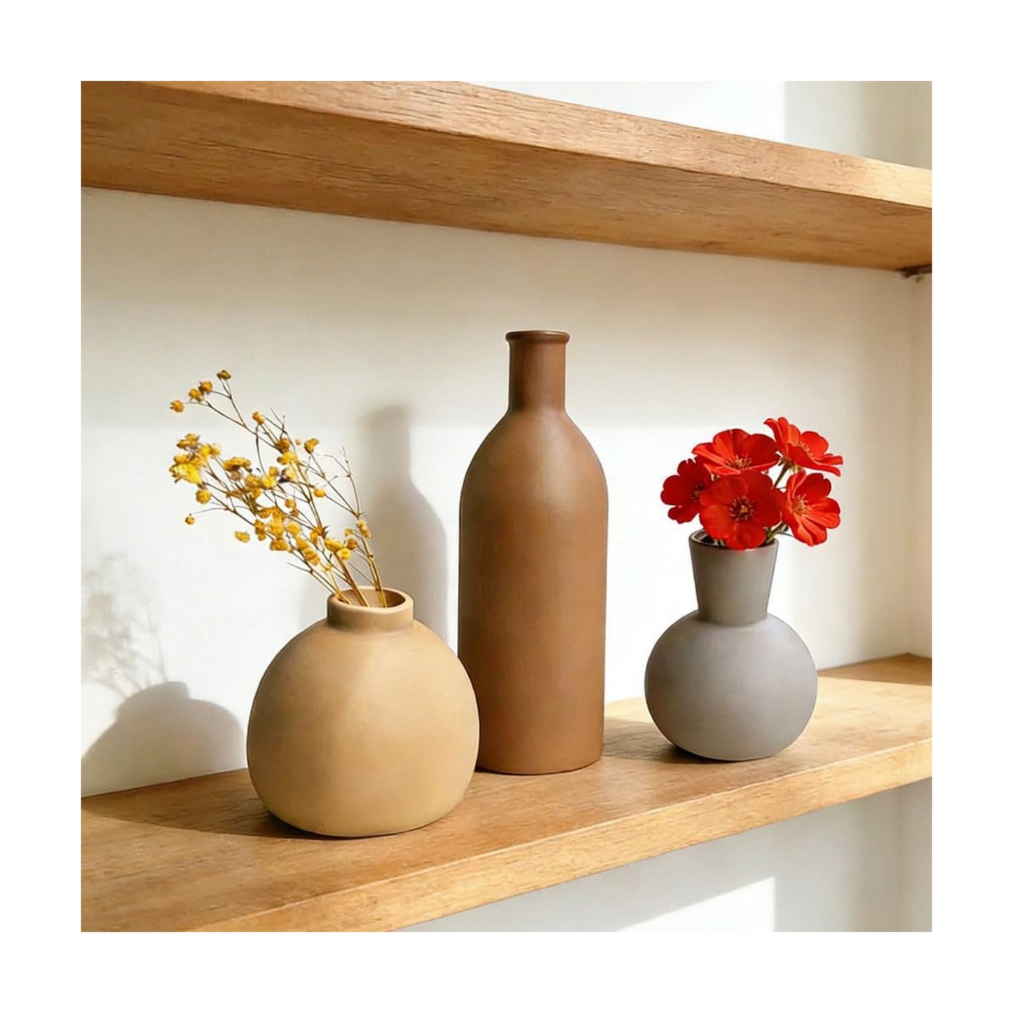 Ceramic Vase / Boho Aesthetic Flower Vases / Brown Mix / Set of 3