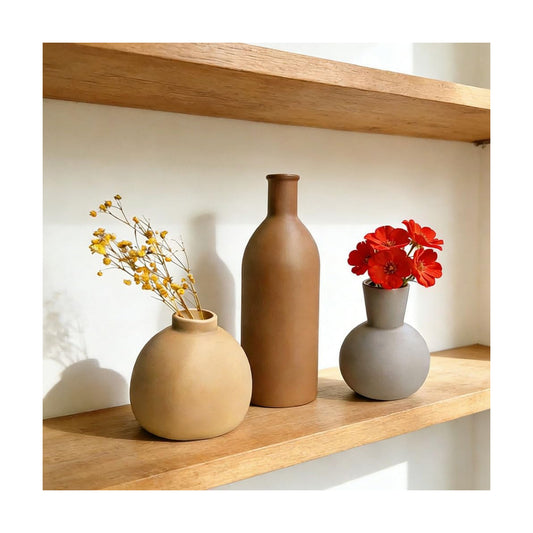 Ceramic Vase / Boho Aesthetic Flower Vases / Brown Mix / Set of 3