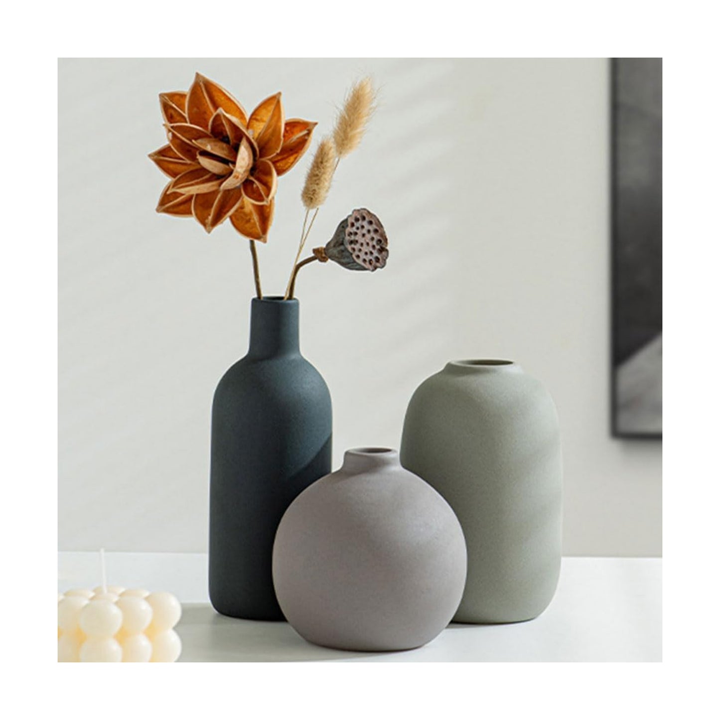 Ceramic Vase / Boho Aesthetic Flower Vases / Neutral Mix / Set of 3