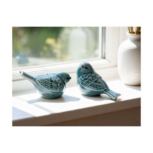 Pair of Ceramic Bird Figurines / Blue