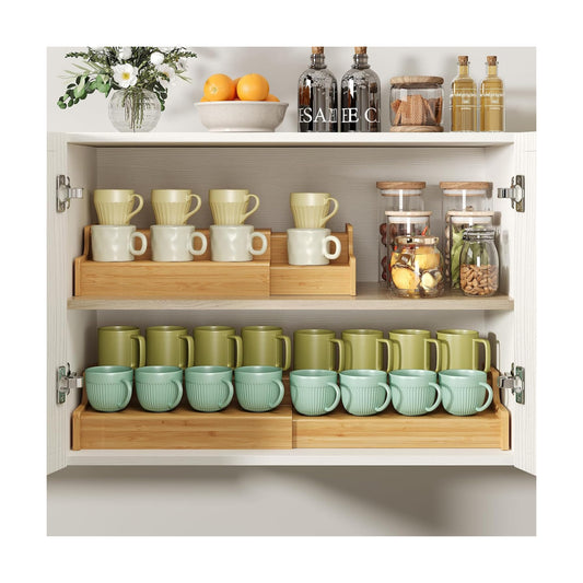 Hongtamoya 2-Tier Expandable Bamboo Mug Holder Coffee Mug Rack Organizer for Countertop, Multi-Functional Mug Display