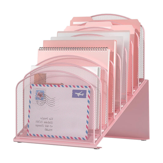 Inclined Desk File Organizer, 8-Section Upright Desk Organizer Standing File Sorter for Office Classroom Desktop