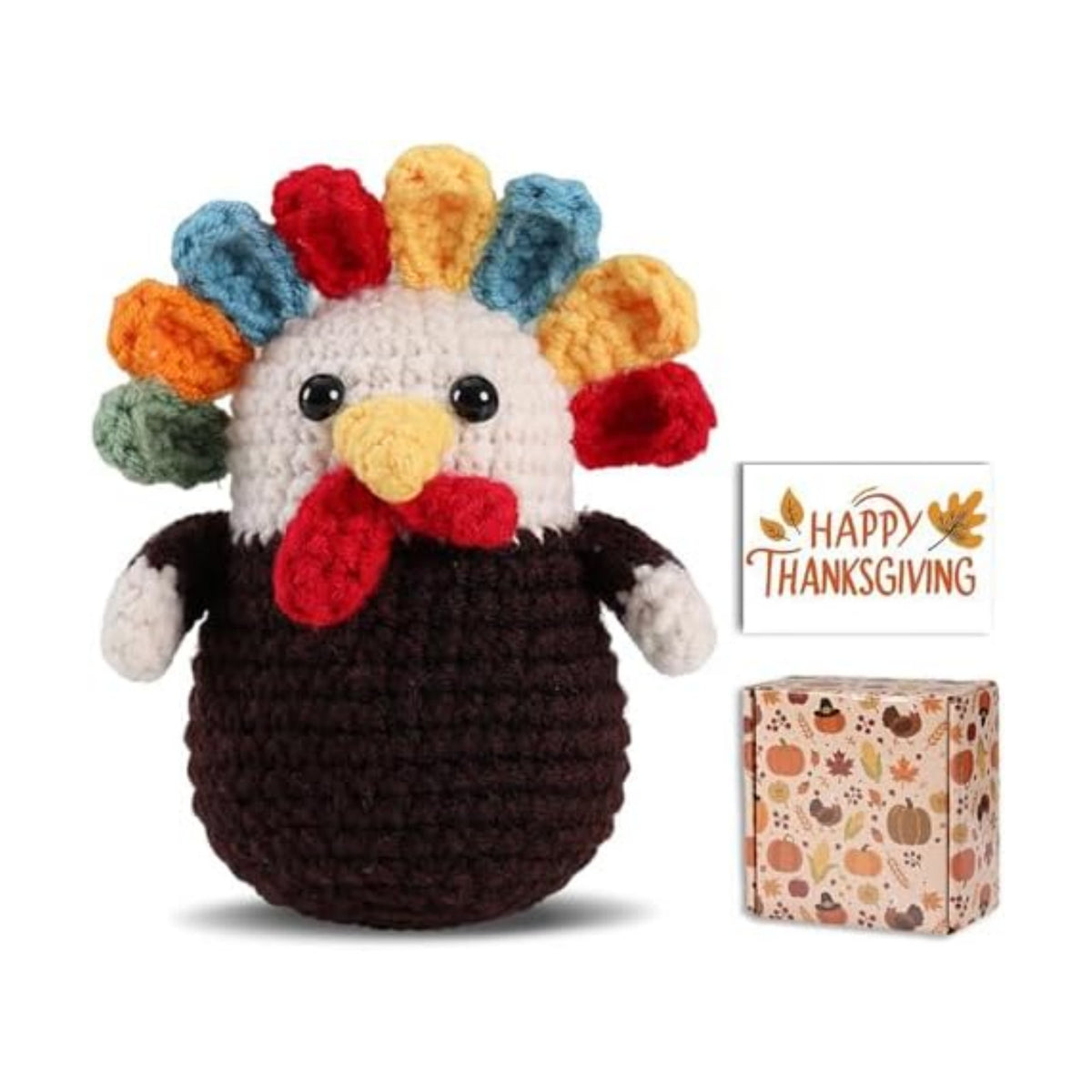 Happy Thanksgiving Gifts Crochet Turkey - Handmade Crochet Turkey Animal for Kids Women Men Family Friends, Fall Thanksgiving Basket Stuffers with Card&Box for Table Desk Home Decoration