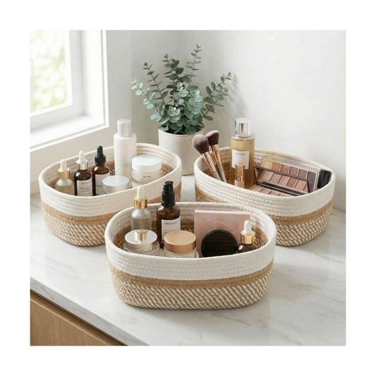 Storage Basket / Sturdy Jute Rope Baskets / Beige-brown / Set of 3