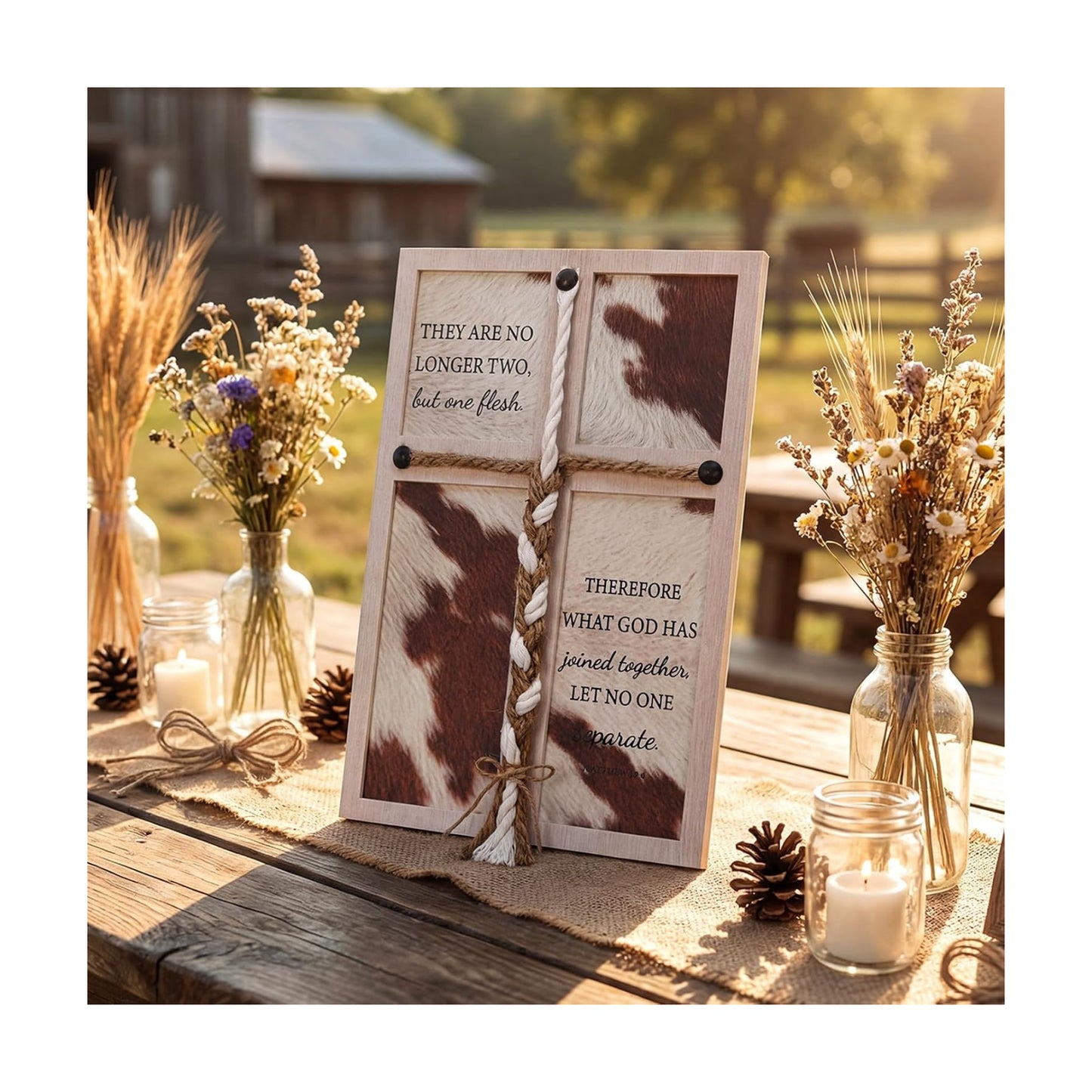 a Cord of Three Strands Wedding Ceremony Sign Unity Rope Cross Sign / Cowhide Printed / 10 x 15