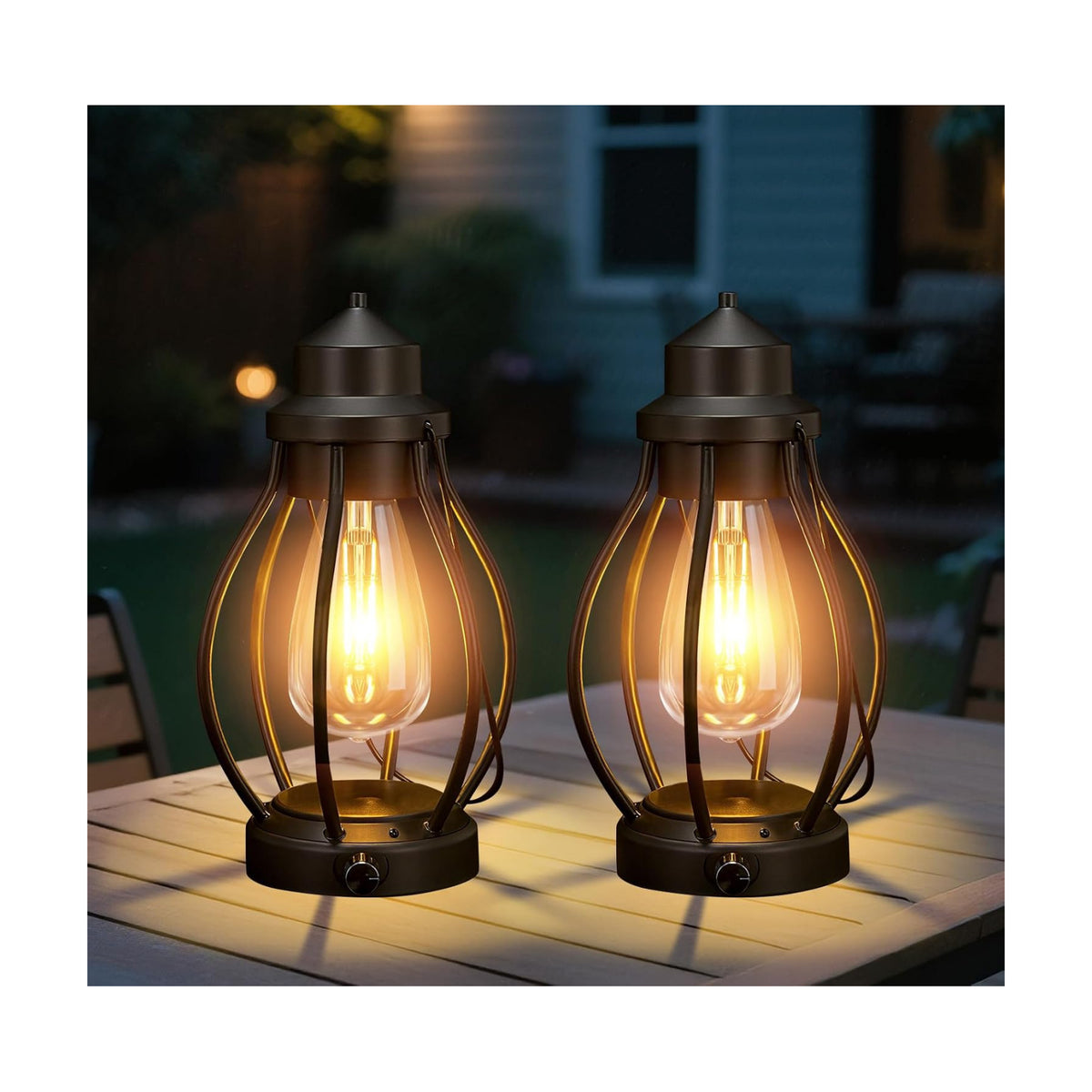 Battery-Powered LED Lanterns Vintage Lights for Camping, 2 Pack Rechargeable Lantern with Dimmerble Warm White Edison