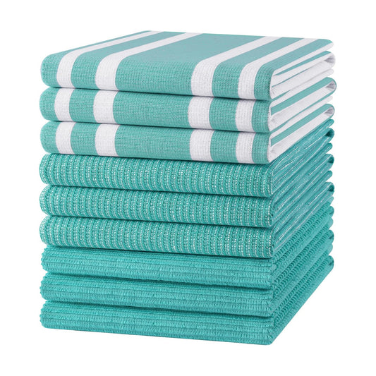 Homaxy Cotton 380 GSM Premium Kitchen Towels, 18"x 28", 9 Pack, Teal | Soft and Absorbent Terry Dish Towels