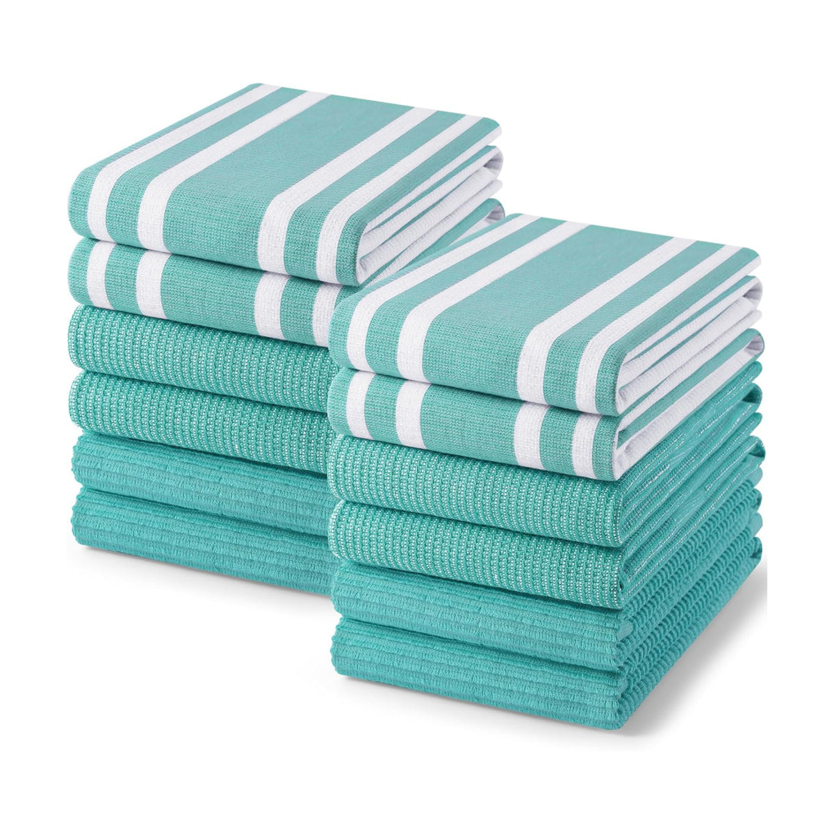 Homaxy Cotton 380 GSM Premium Kitchen Towels, 18"x 28", 12 Pack, Teal | Soft and Absorbent Terry Dish Towels