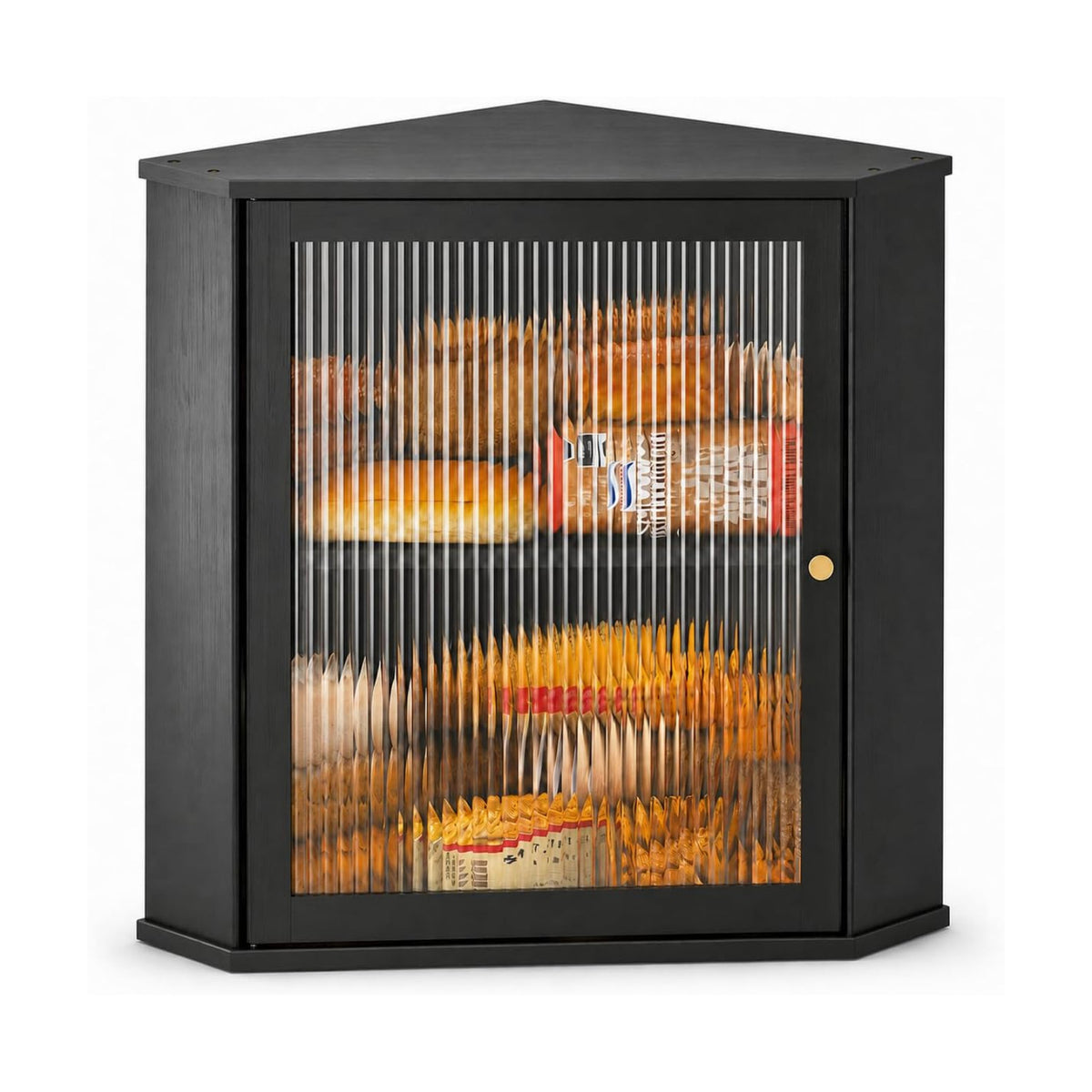 Kitsure Wooden Corner Bread Box for Kitchen Countertop, Large, Black | 2-Tier Bread Container with Magnetic Acrylic