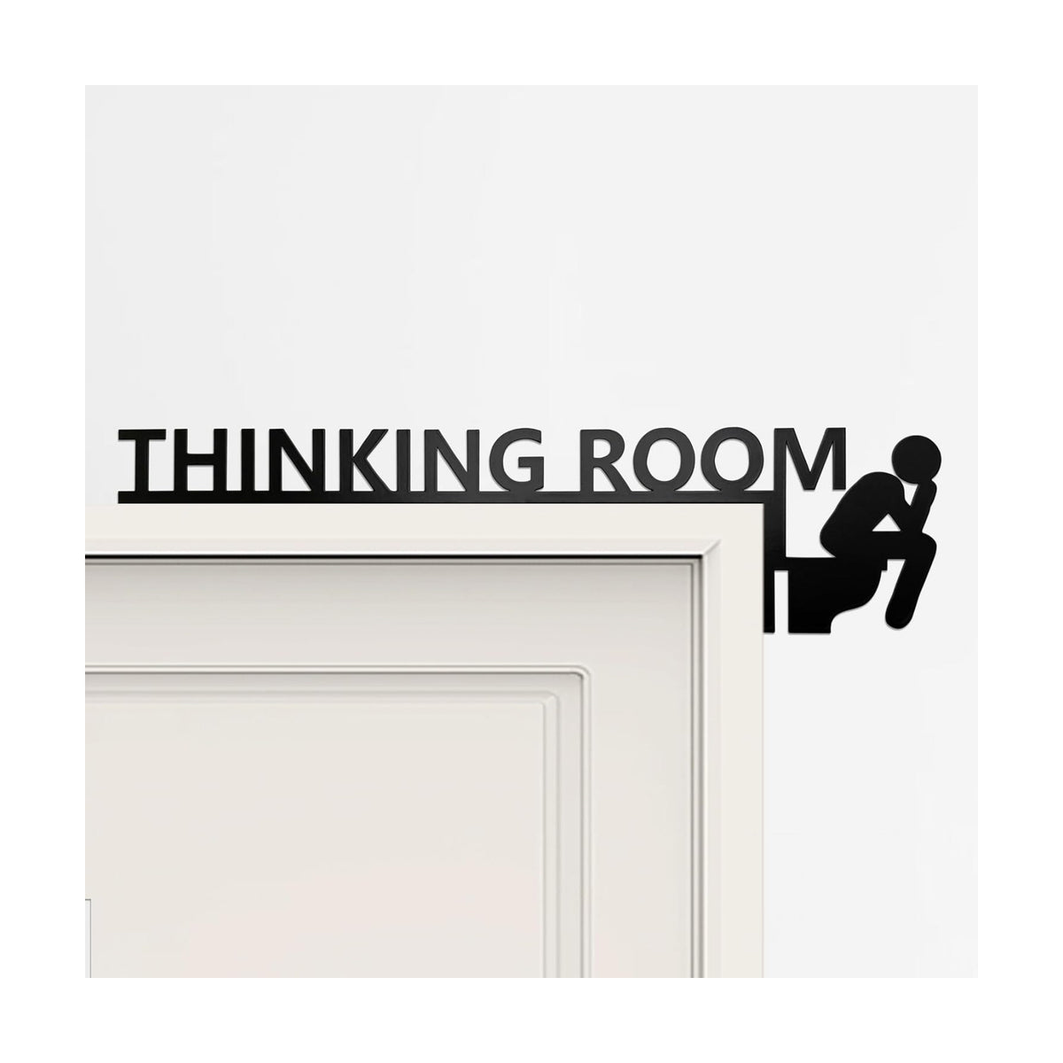 Thinking Room Funny Bathroom Wall Art & Funny Door Sign - Metal Rust-Resistant Decor with Humorous Quotes | Black Funny Bathroom Signs for Restroom | 13.8''x3.5'' Unique Toilet Door Topper Décor