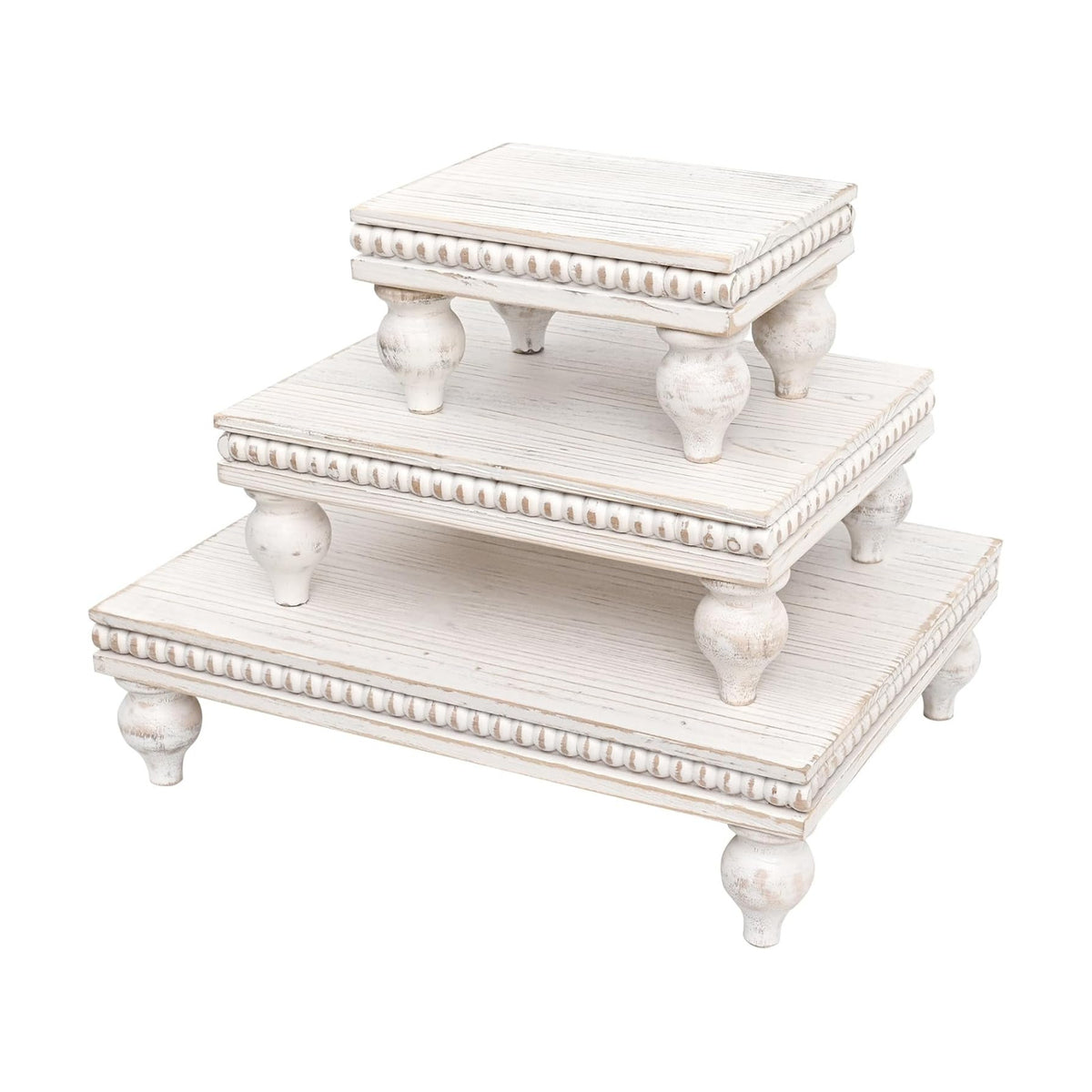 Swallowliving 3 Pcs Set Farmhouse Wood Risers for Display Decorative, Rustic Shabby Chic Tiered Tray for Kitchen