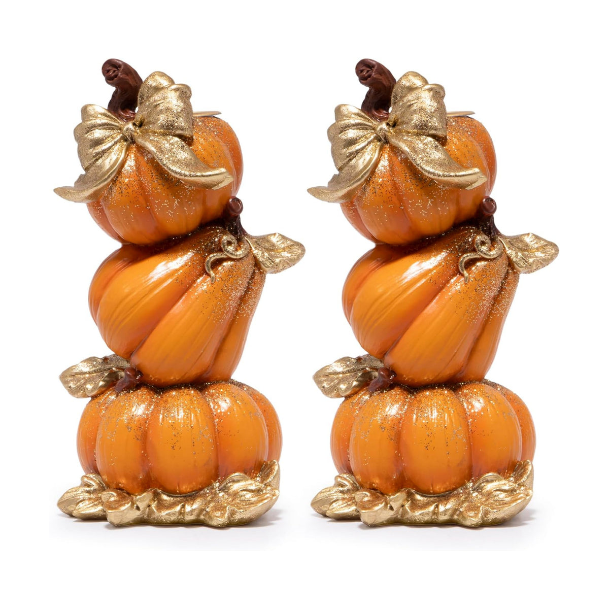 Hodao Thanksgiving Pumpkin Candle Holders,Fall Decoration,Set of 2