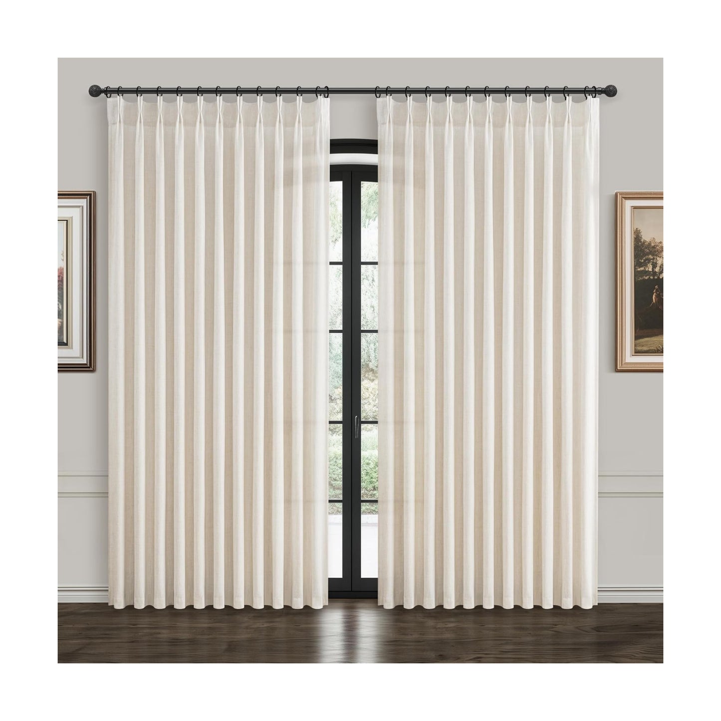 Pinch Pleat 120 Inch Extra Long High Ceiling Curtains 60 Inch Wide for Dining Room, Birch Light Filtering Memory Shape