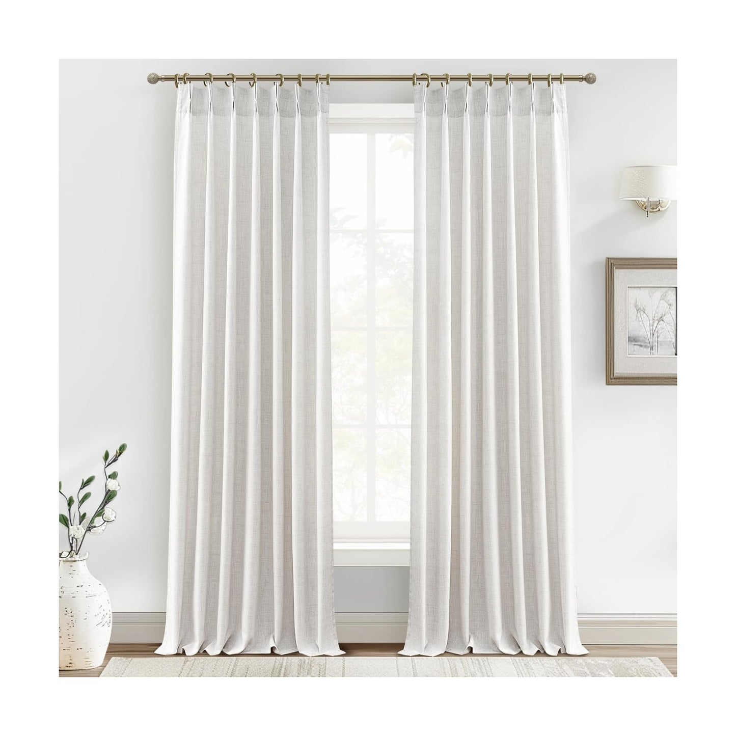 Extra Long 112 Inch Beige White Light Filtering High Ceiling Curtains for Dining Room 2 Panel Set, Memory Trained