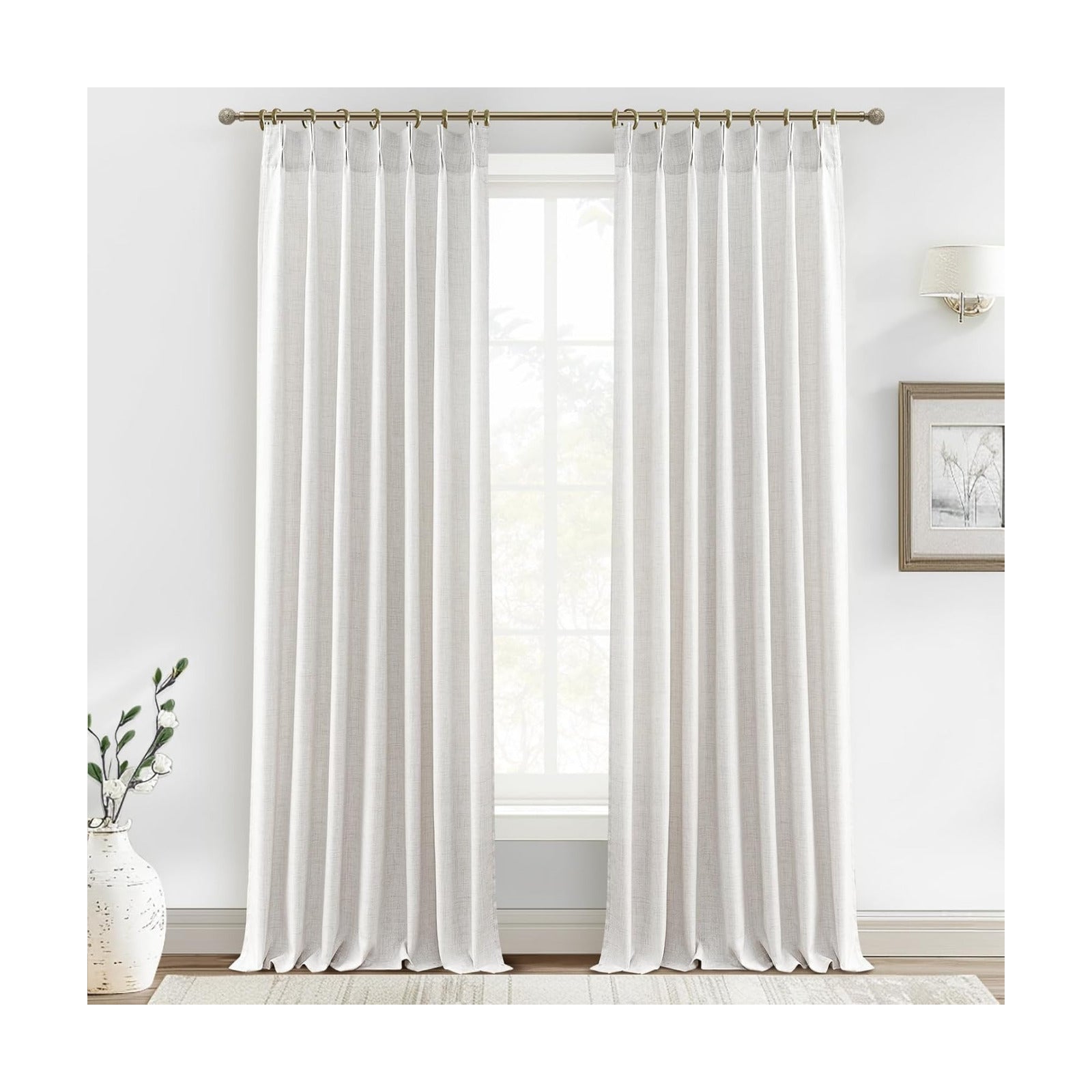 Extra Long 112 Inch Beige White Light Filtering High Ceiling Curtains for Dining Room 2 Panel Set, Memory Trained