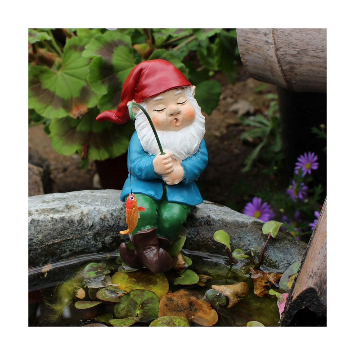 Fishing Gnome, Christmas Resin Sitter Statue, Aquarium Fish Tank and Garden Pond Edge Ornament, Christmas Shelf Decorations