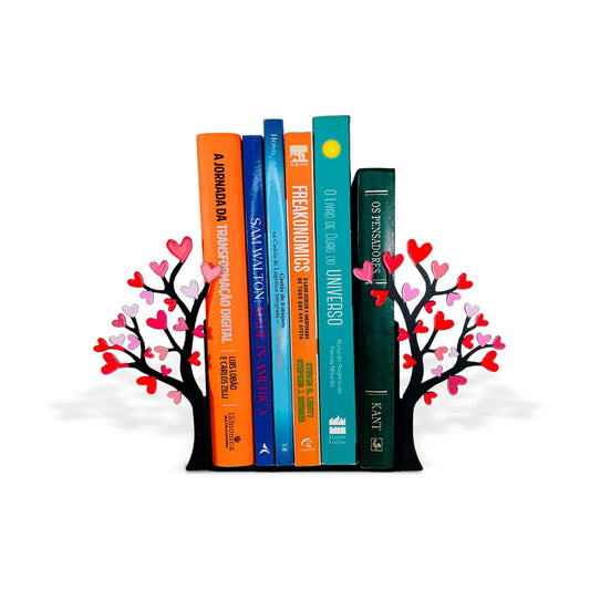 Tree Bookends / Decorative Pair of Book Holders / Flower-heart Tree - Colorful