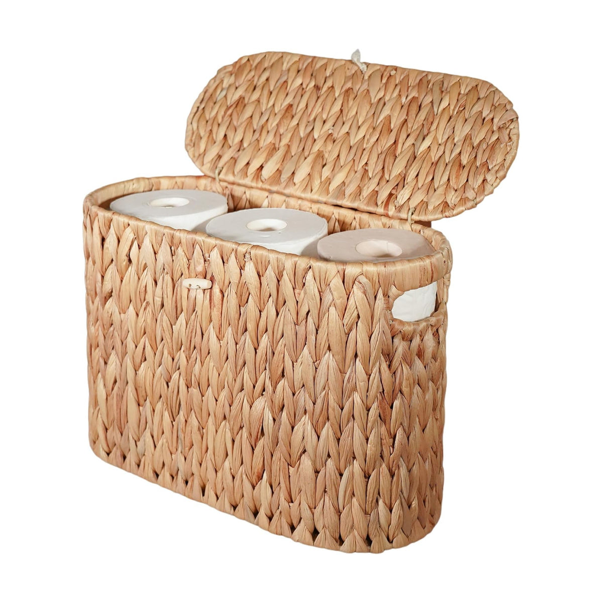 PINXIURY Water Hyacinth Toilet Paper Storage Basket, Bathroom Toilet Organizer with Lid, Woven Toilet Paper Holder for