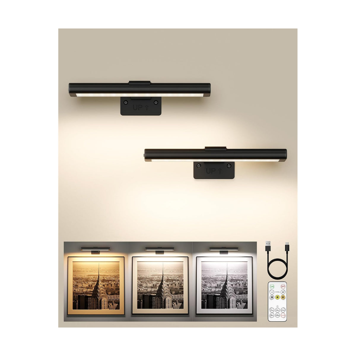 EZVALO Picture Light for Wall, Rechargeable 2400mAh Lights Wireless with IR Remote, 3 Color & Dimmable Magnetic 7.87''