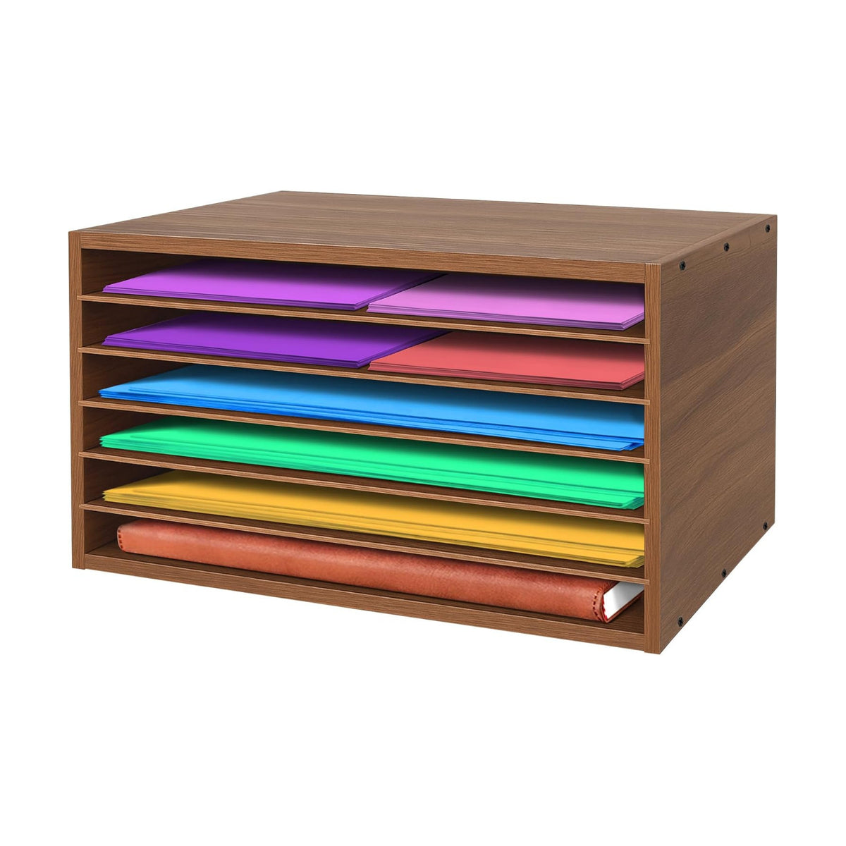 Construction Paper Organizer 20" x 13.5" x12.2",Soild Wooden Paper Organizer with 6-Tier Letter Trays, Desktop File
