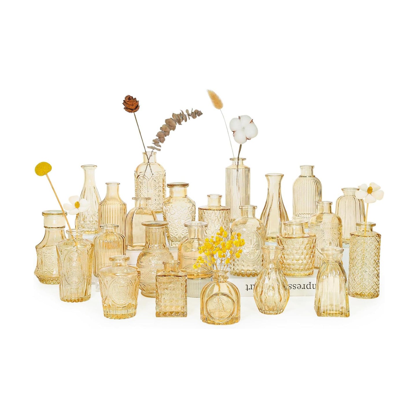 Glass Bud Vase Set / Gold Amber / Set of 24
