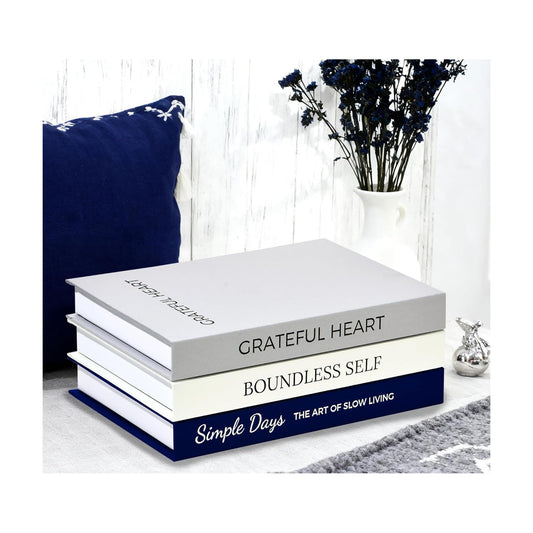 Navy Blue Decorative Books Minimalist Linen Hardcover Faux Book / Philosophical Navy Blue / Set of 3