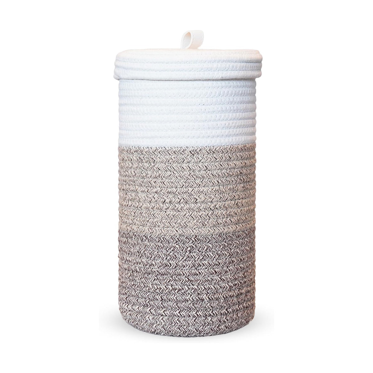 Toilet Paper Holder Handmade – Woven Cotton Toilet Paper Stand & Storage Basket with Lid, Freestanding Organizer for