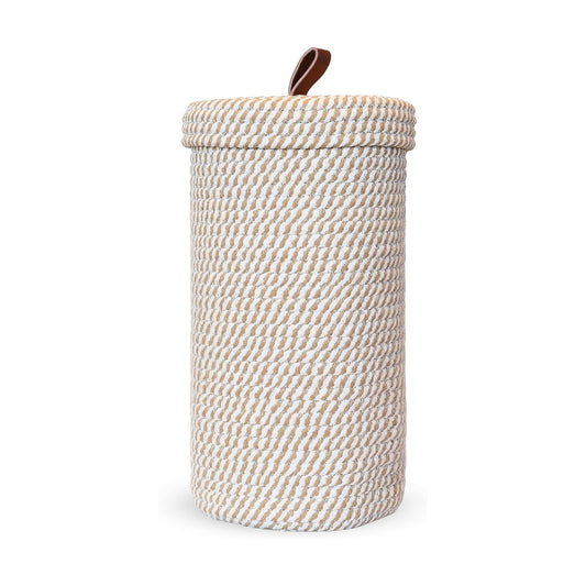 Toilet Paper Holder Handmade – Woven Cotton Toilet Paper Stand & Storage Basket with Lid, Freestanding Organizer for