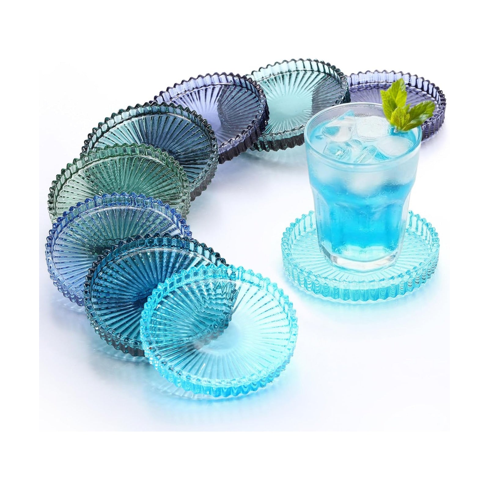 Modern Clear Glass Coasters for Drinks Colored Glass Crystal Coasters House / Blue / Set of 8