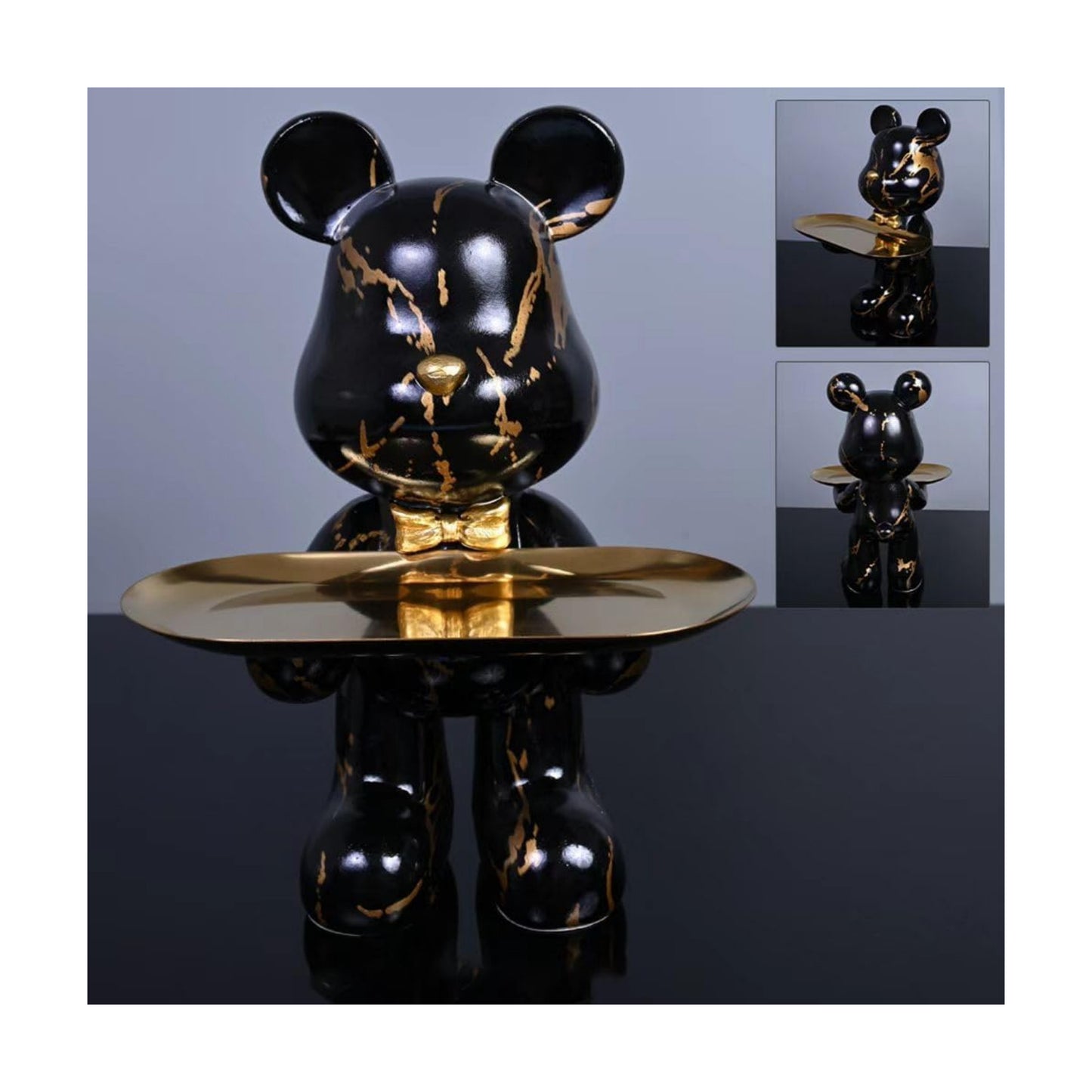 Bear Statue Resin Tray Sculpture / Black Gold