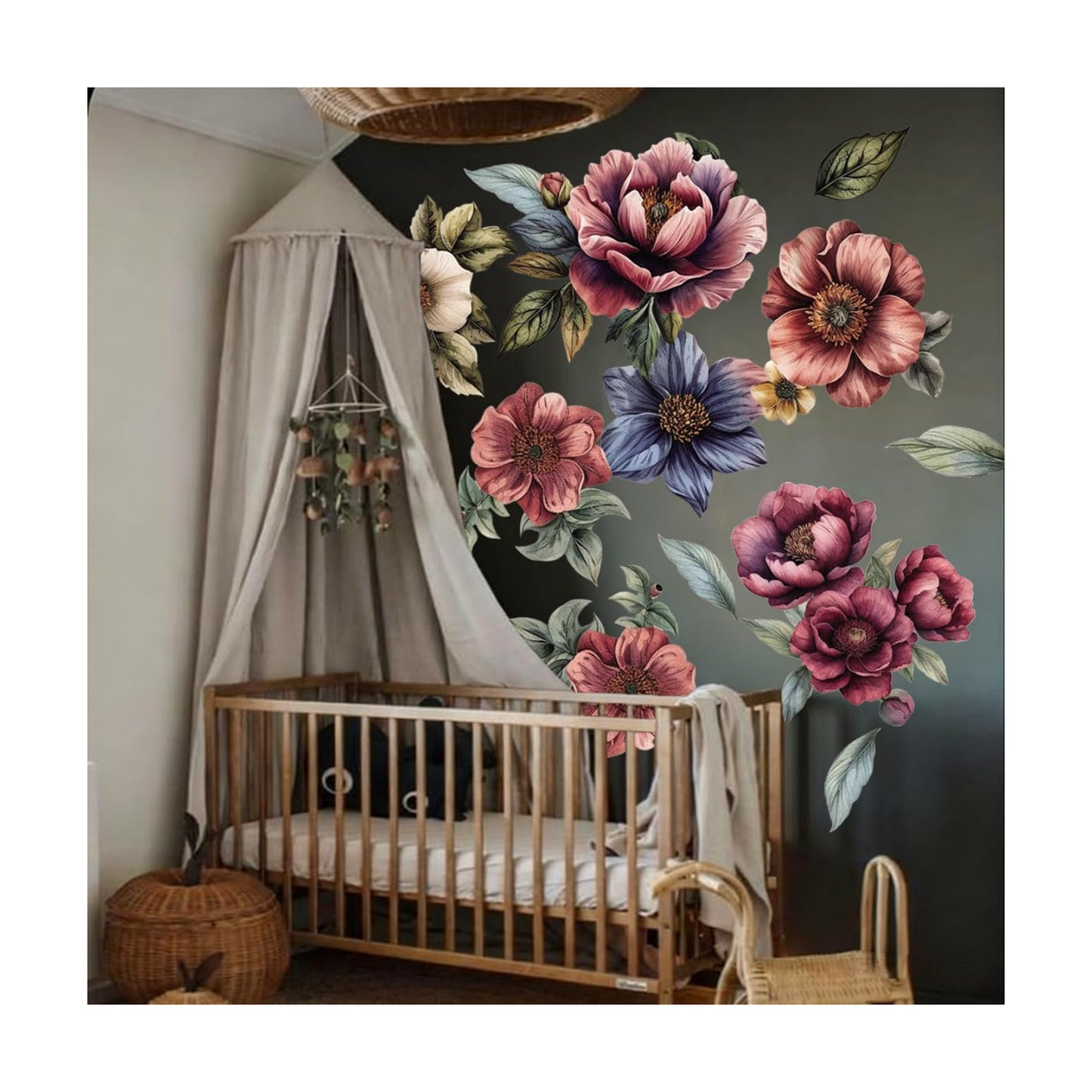 Large Flower Wall Art Decals Boho Fabric Jumbo Floral Wall Stickers for Girls Bedroom Living Room