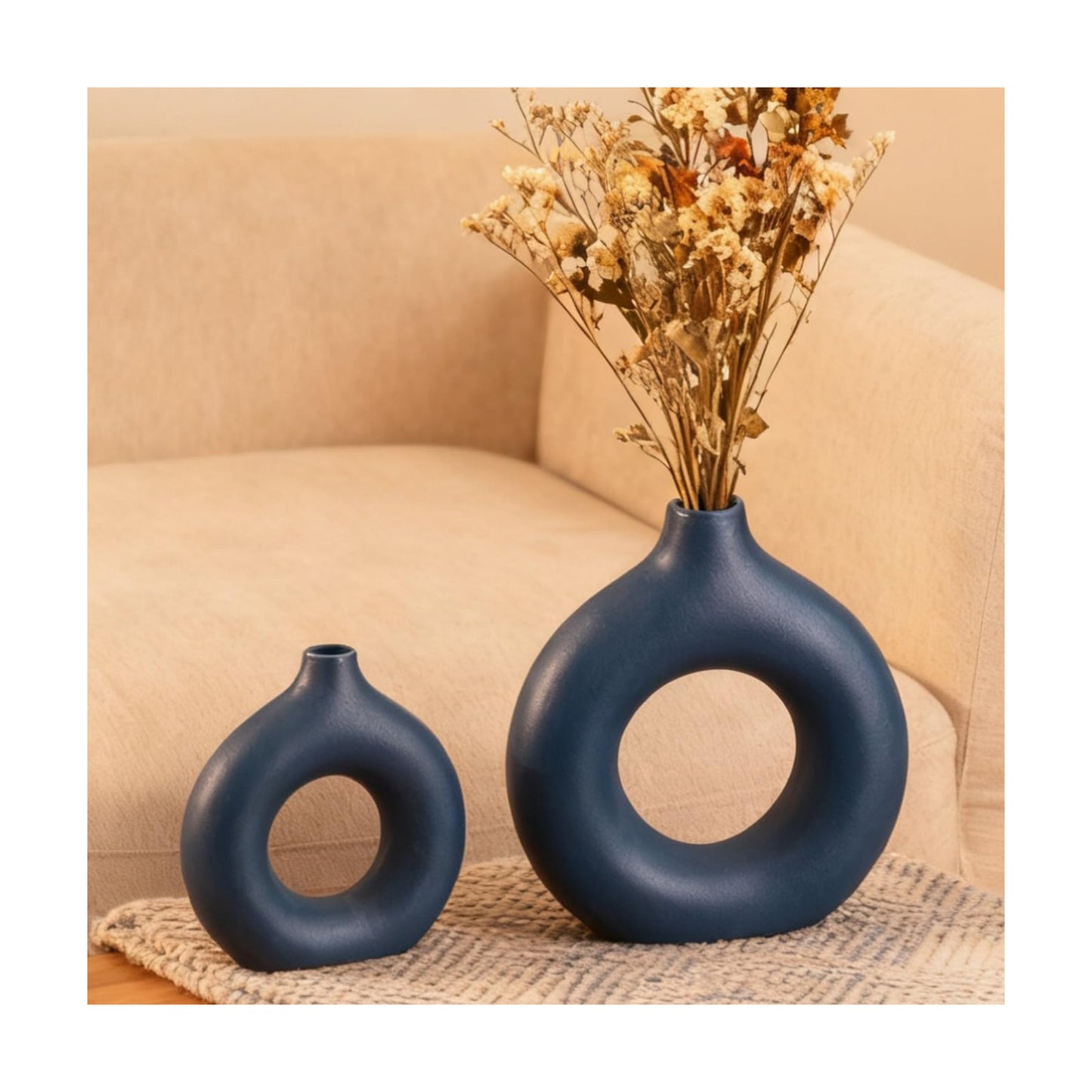 Ceramic Donut Vase Home Decor Modern Farmhouse Style Living Room Ornament / Vt11 Blue / Set of 2