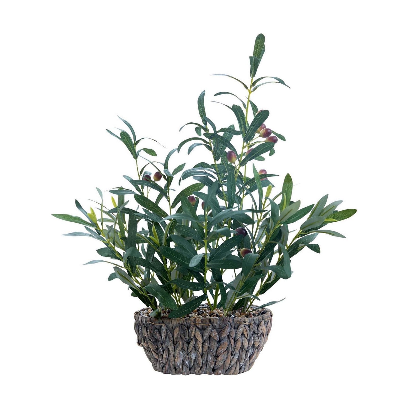Lifelike Leaves in Oval Rattan Woven Planter Faux / 21" Olive Plant