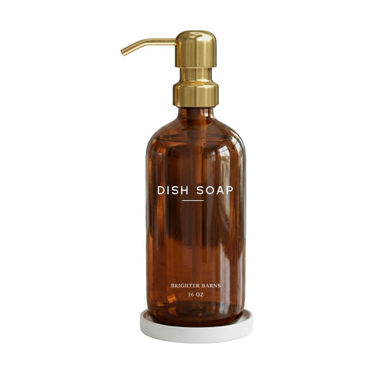 Luxury Glass Dish Soap Dispenser for Kitchen Sink by Brighter Barns - Kitchen Soap Dispenser Set with Pump & Tray