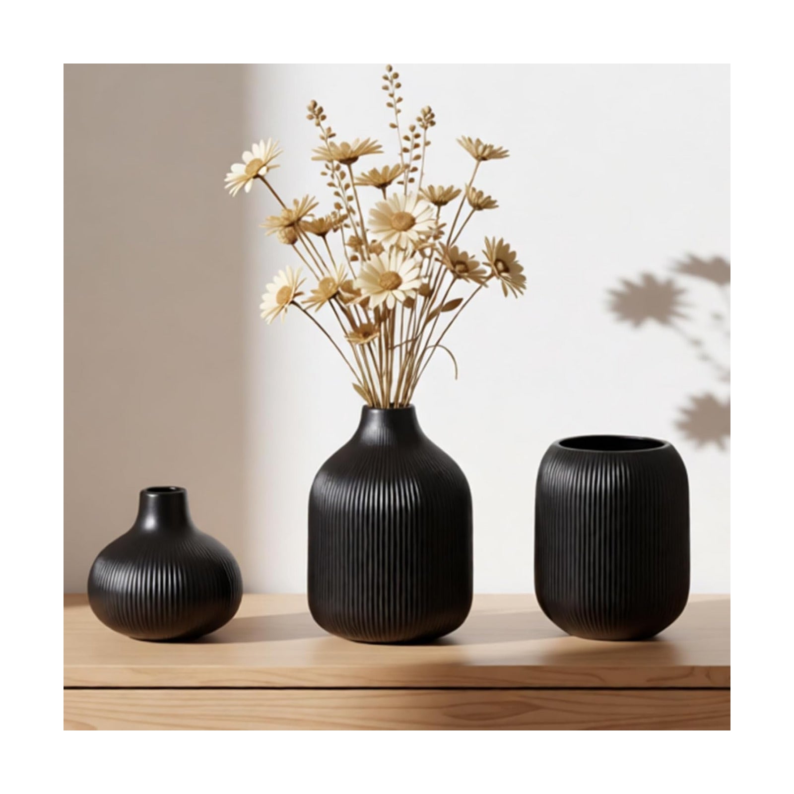 Black Ceramic Vase Set 3 Modern Style Decor Farmhouse Home Living Room Dining Table Room / 15 Black