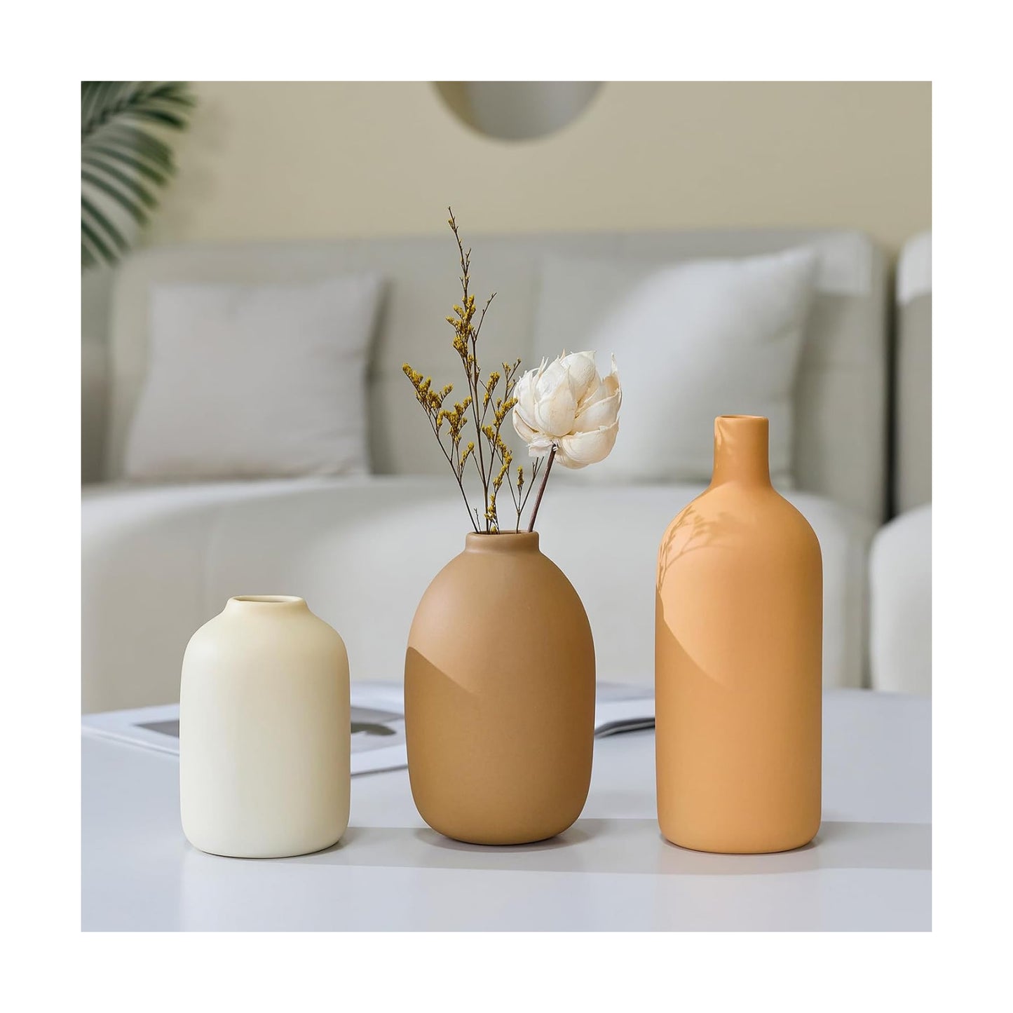 Ceramic Vase / Neutral Modern Vases for Bouquet Pampas Grass Dried Fresh Flowers / Beige / Set of 3