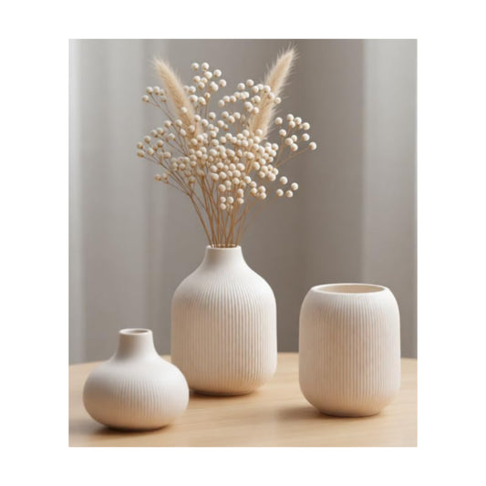 White Ceramic Vases for Decor / 15 White / Set of 3