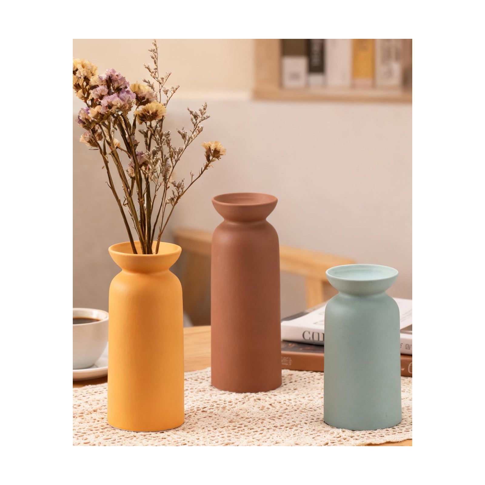 Modern Ceramic Vase / 12 Brown/yellow/green / Set of 3