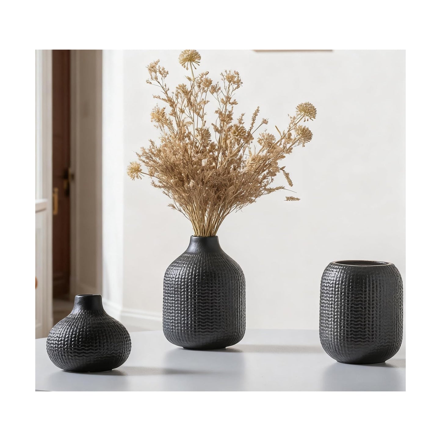 Black Ceramic Vases for Decor / 14 Black / Set of 3
