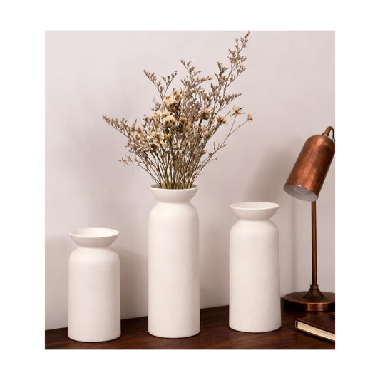 White Ceramic Vase Small Flower Vases for Decor Modern Boho Farmhouse Style / White-vt12 / Set of 3