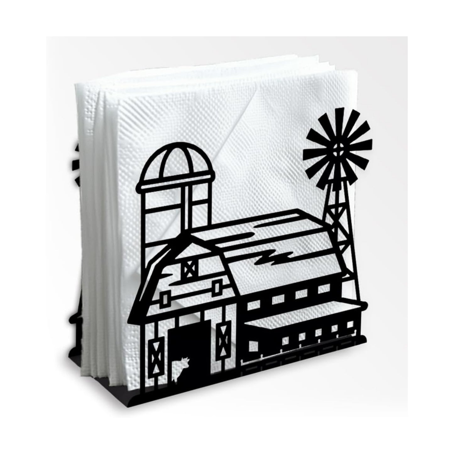 Decorative Metal Napkin Holder / Farm Barn / Black / 5.3 x 4.9 x 1.9