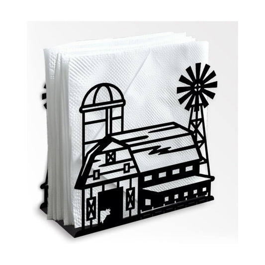 Decorative Metal Napkin Holder / Farm Barn / Black / 5.3 x 4.9 x 1.9