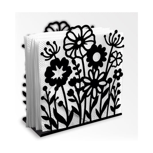 Decorative Metal Napkin Holder / Wildflowers / Black / 4.9 x 5.3 x 1.9