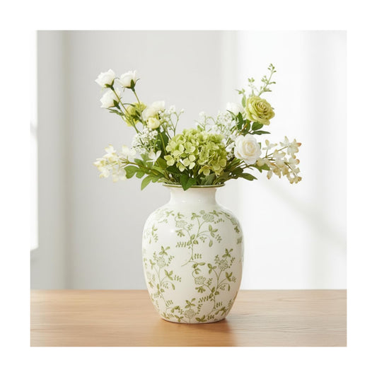 Ceramic Vase for Pampas Grass / Green and Beige / 7 Inch