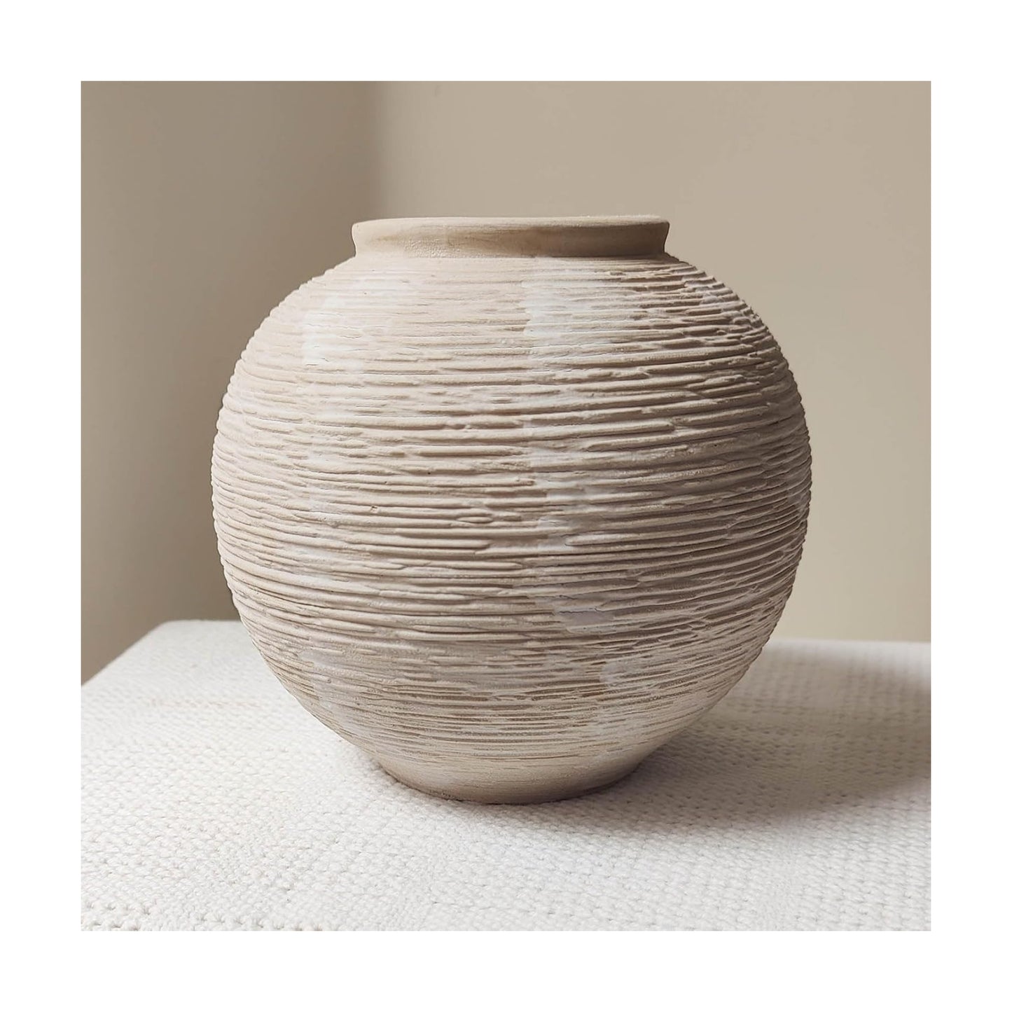 Rustic Farmhouse Vase Home Decor / 02 - Small Rustic Ribbed Whitewash / 6 Inch