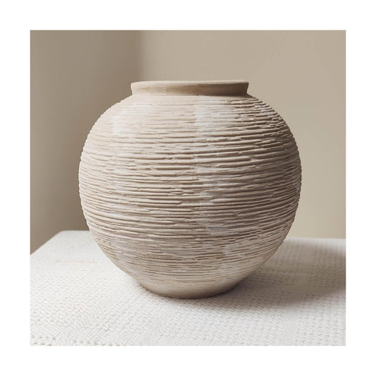 Rustic Farmhouse Vase Home Decor / 02 - Small Rustic Ribbed Whitewash / 6 Inch
