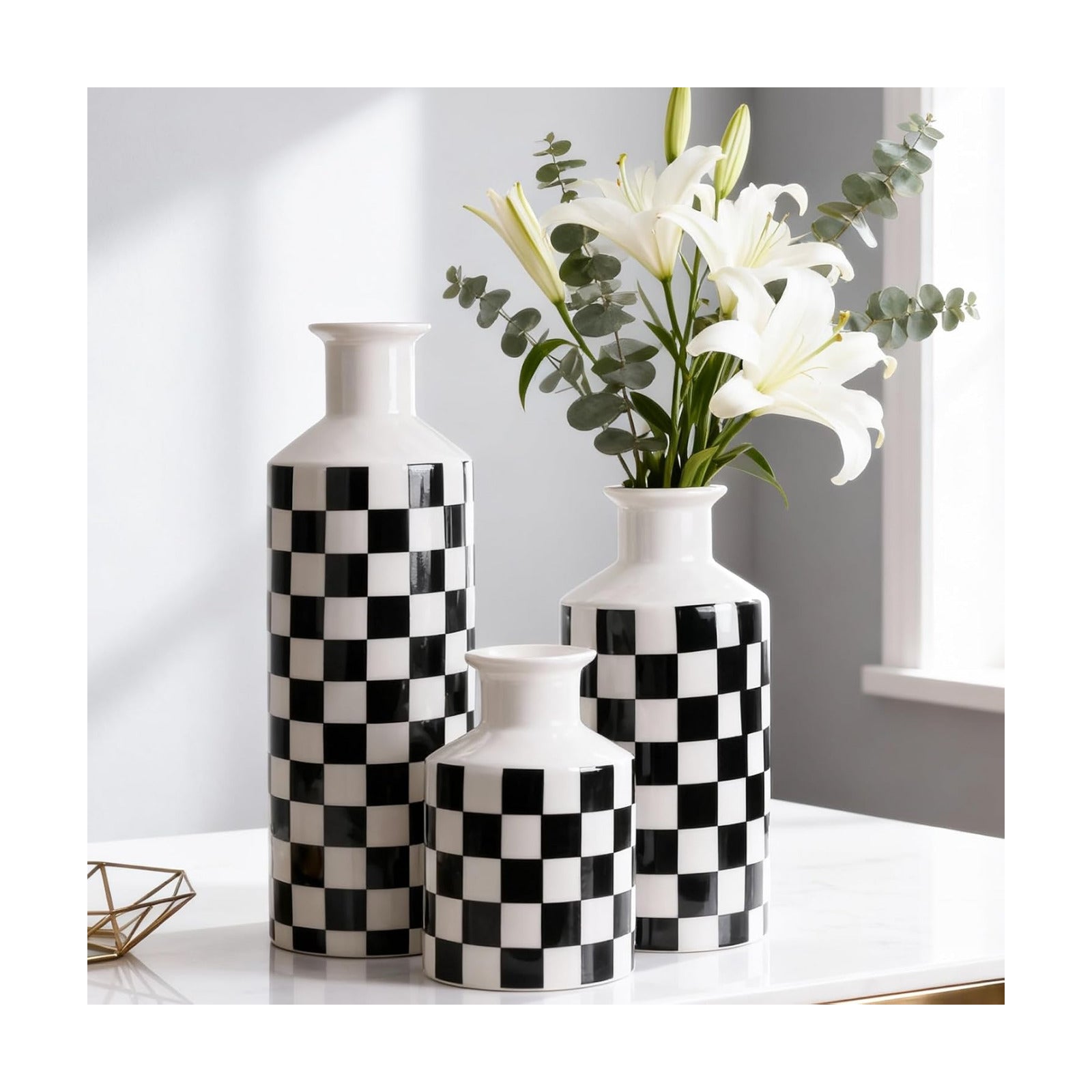 White Ceramic Vase Set 3 / Black